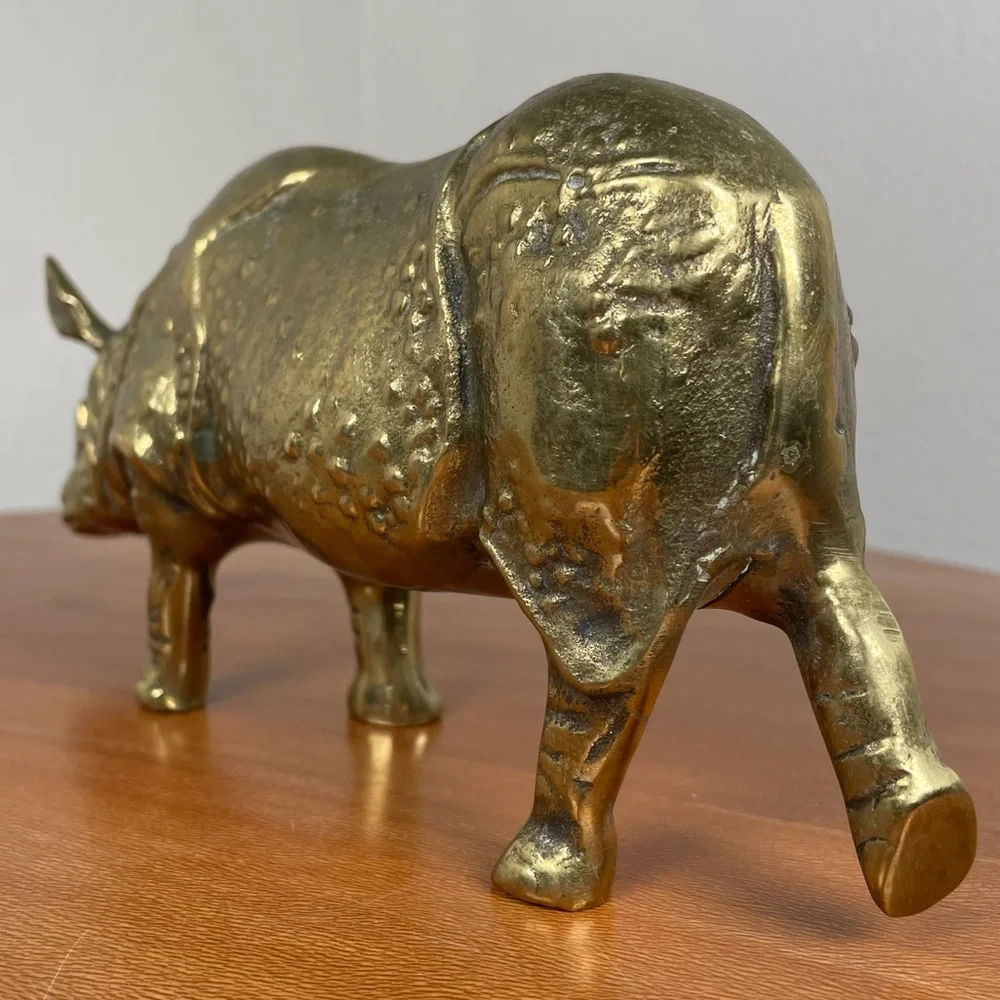 Late 20th-century Sculptural Brass Rhino Figurine Detailed Decorative Vintage